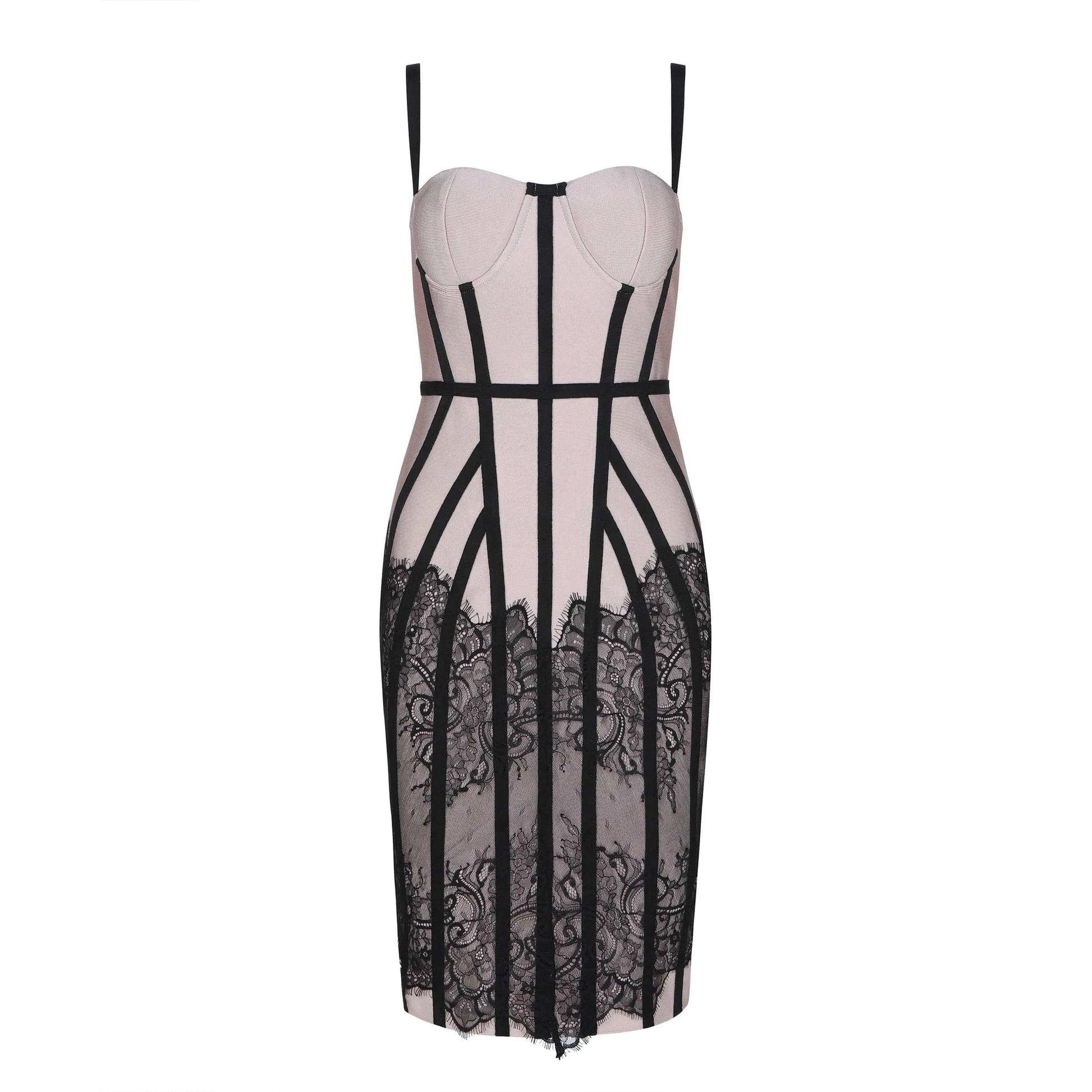 L / Apricot BA017 Hot Sale Elegant Women Party Lace Spaghetti Strap Bandage Dress Backless Bodycon Sexy Club Party Dresses Fashion Vestidos