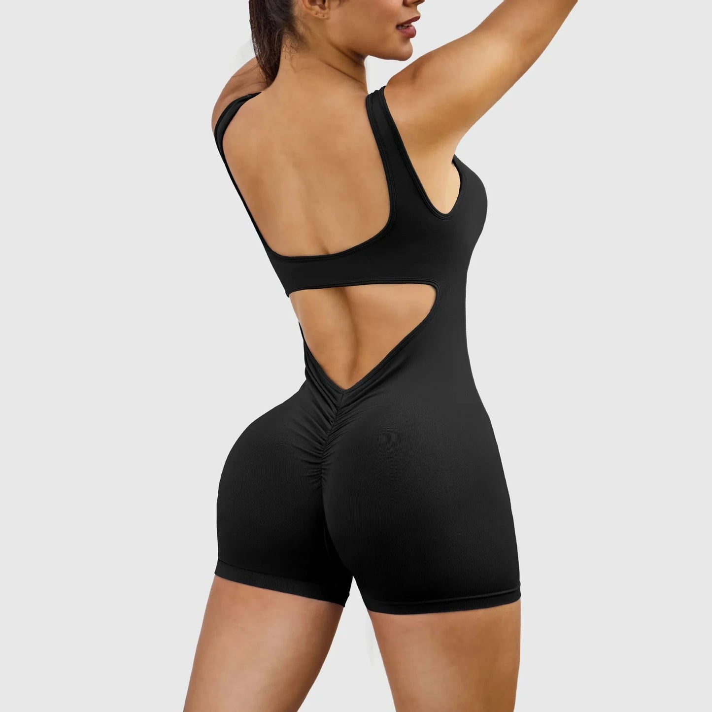 L / Black 2024 Athletic Scrunch Butt Sport Outfit Woman Fitness Wear Yoga Women Sportswear Seamless One Piece Workout Jumpsuit