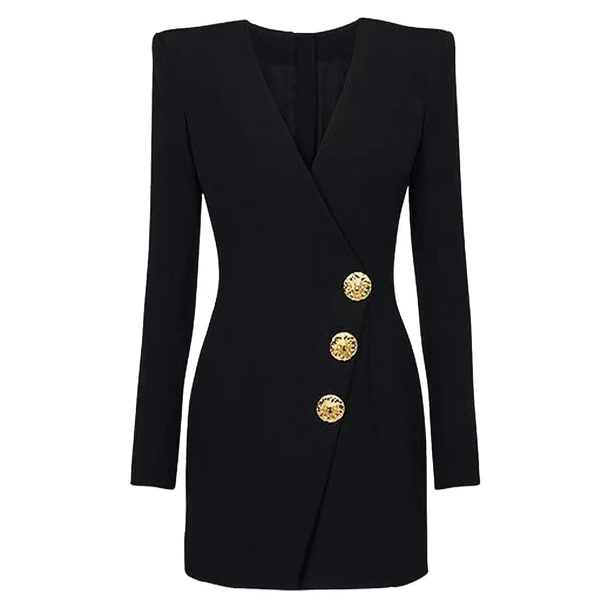 L / Black 2024 Fall Winter Sexy V-neckline Single-breasted Long Sleeve Women Office Blazer Short Mini Slim Black Dress