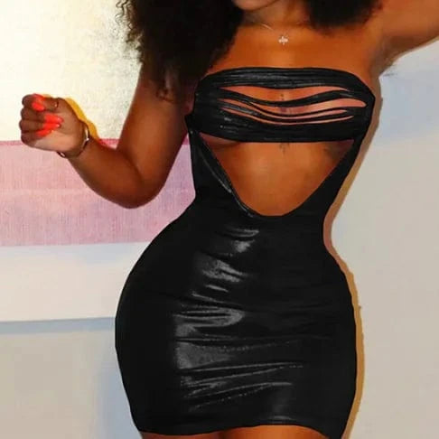 L / Black 2024 Y2K Glossy Color Lace Up Halter Dress Women Sleeveless Mini Dress Summer Sexy Backless Bodycon Dress