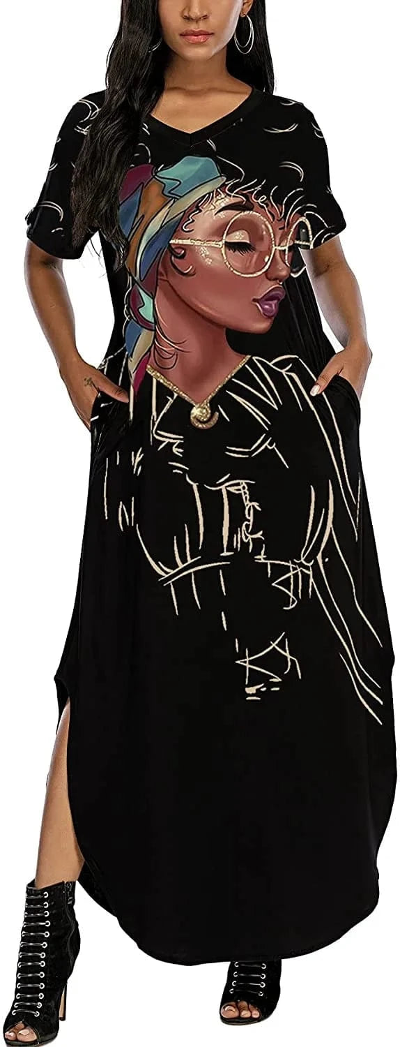 L / Black BH977 summer african  print long dresses  for women clothing