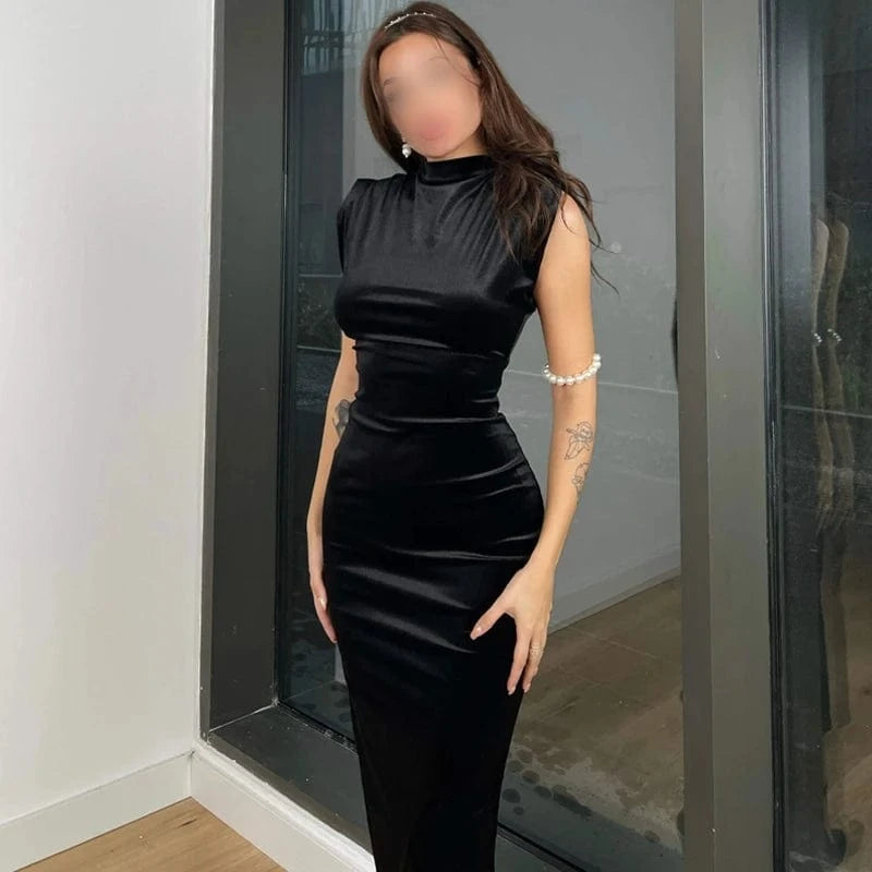 L / Black D3C15387A 2024 Spring And Summer Dresses Women Lady Elegant Casual Midi Dress