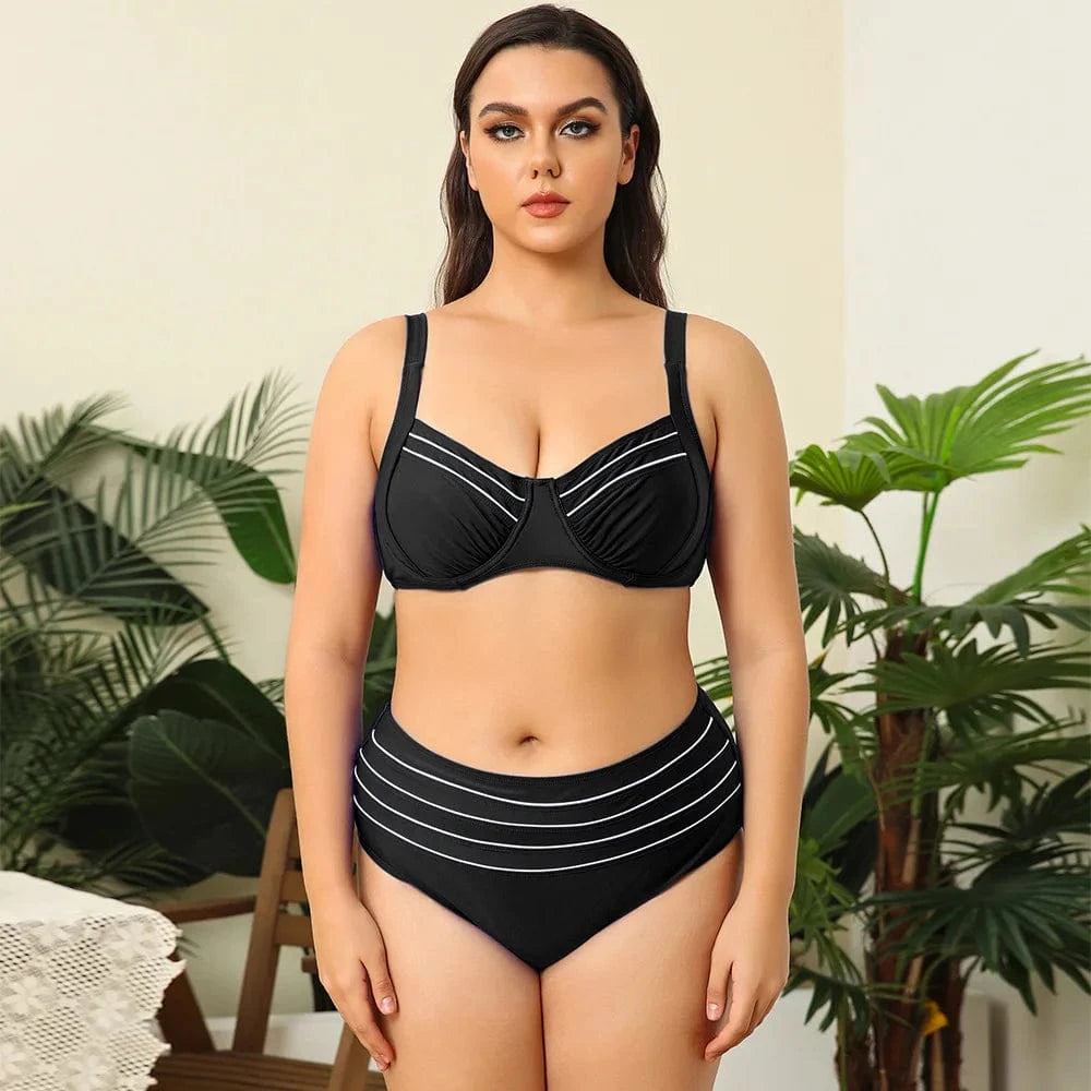 L / Black DAMOCHIC Wholesale Price Plus Size Swimwear Designer Custom Bathing Suits for Women Luxury Big Large Fat High Waist Bikini 2023