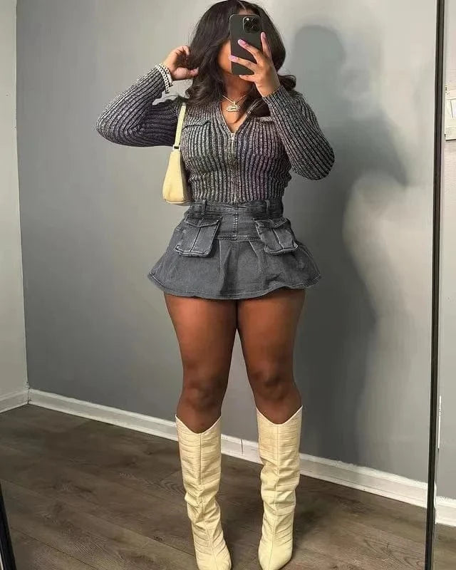 L / Black Fashion new trendy 2024 ruffle style slim little girls sexy sissy ultra short mini skirts