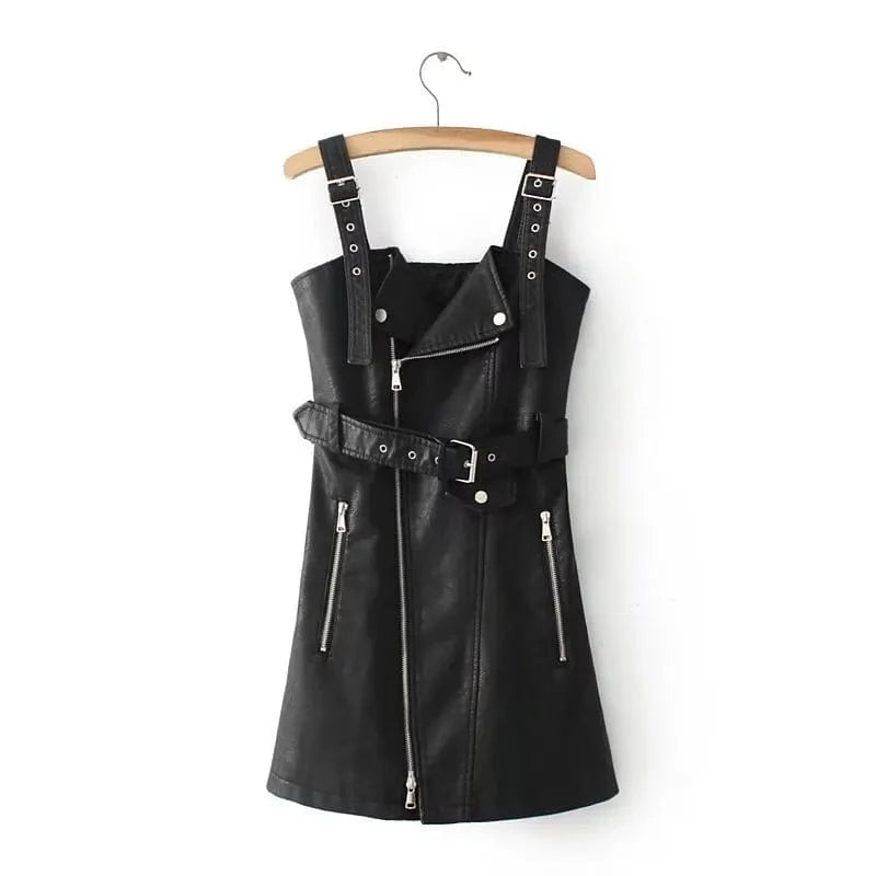 L / Black Fashion women sexy hot mini PU leather dress
