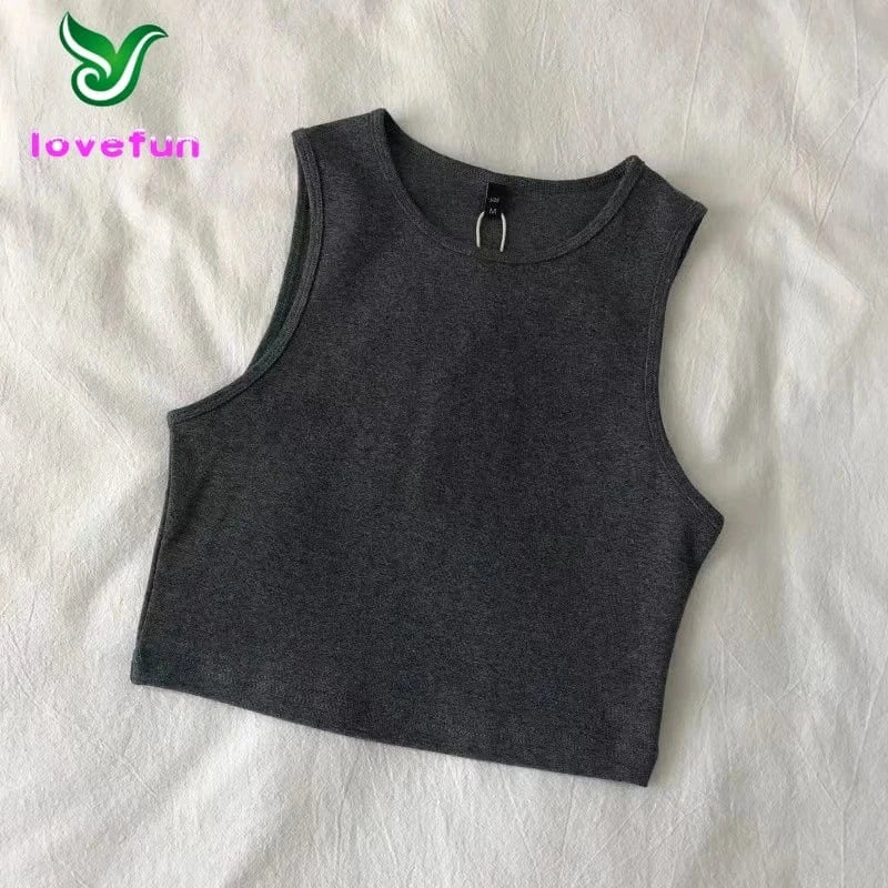 L / Black / Polyester / Cotton Custom Cropped Vest Tank Top Women'S High Waist Slim Inside T-Shirt Women'S Elastic Short Sleeveless Bottom Shirt Girl