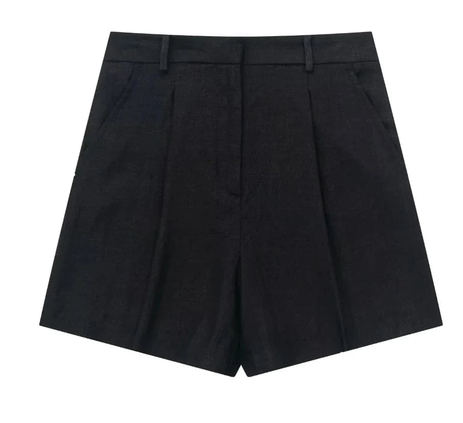 L / black Shorts Liu Ming Wholesale 2024 New Arrivals Summer Woman Solid V Neck Sleeveless Single Breasted Vests High Waist Shorts Pants Set