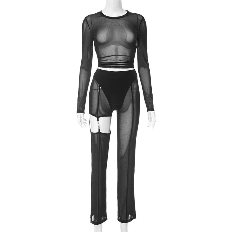 L / Black ZHEZHE New Arrivals 2024 Y2k Fashion Long Sleeve Crop Top And Leggings Pants Sexy 2 Piece Set Lingerie Women Clothes