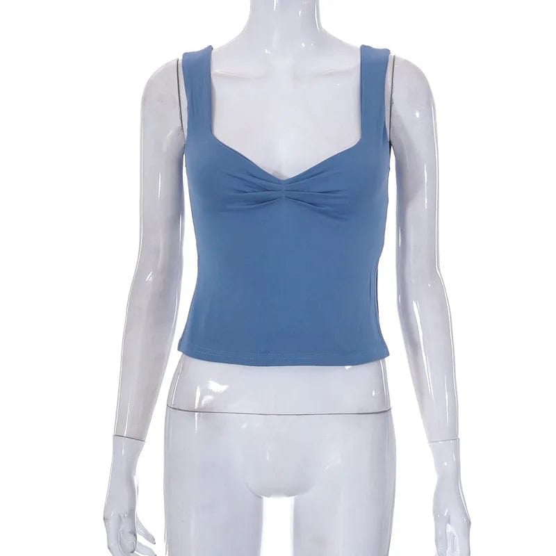 L / Blue Camis Summer 2024 Y2K Double Layer Square Collar Tank Women Slim Split Crop Tops Chic Backless Sleeveless Casual