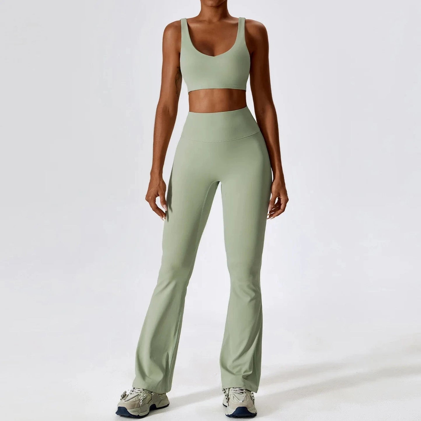 L / bra+pants bean green 2024 Tiktok Gym Sportswear Yoga Outfits Women Set 4 pieces Sports Bra Top Yoga Jacket Women Yoga Set