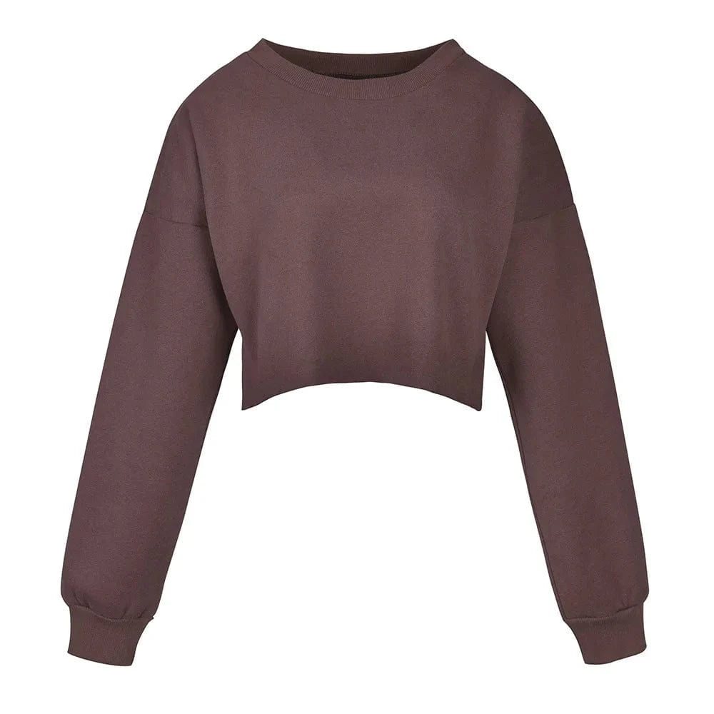 L / brown Crop Top Yoga Workout Long Sleeve Shirt Gym Coat Running Sports Jacket Fitness For Women