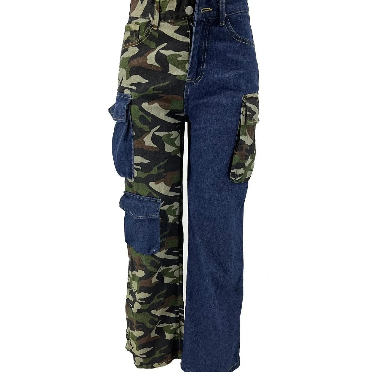 L / C301PT Blue Bomblook C301PT 2024 Spring Denim Pants Washed Camo Patchwork Cargo Jeans With Pockets For Women Casual Jean Good Quality Jeans