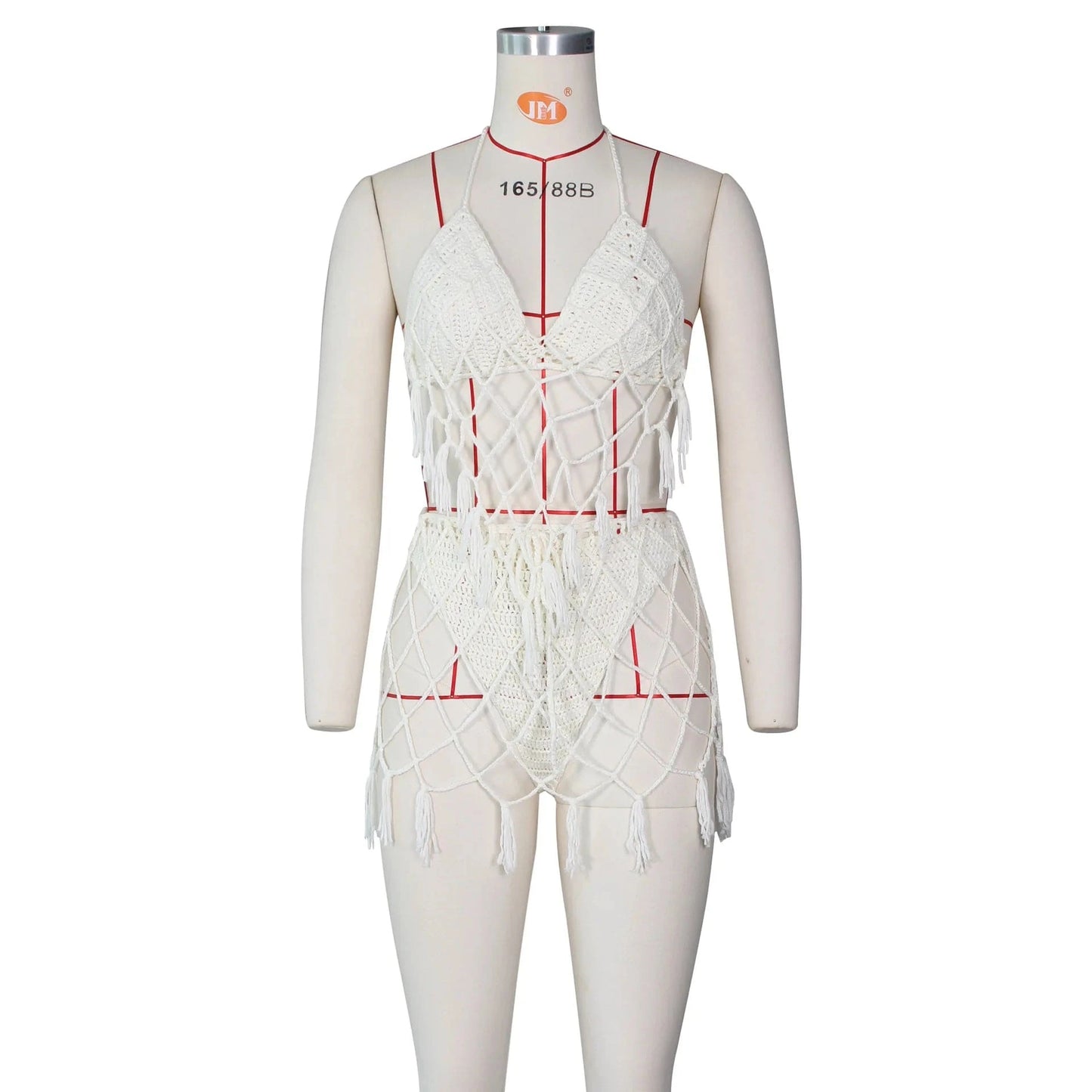 L / C305ST02 White Bomblook C305ST02 Crochet Swim Suit 2024 Summer Beach 2 Pieces Sets Halter Top With Underwear Tassels Women Sexy Set