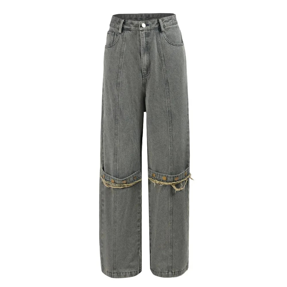 L / C611PT Blue Bomblook C611PT Denim Ripped Solid Straight Streetwear Casual Denim Jeans Women's Button Women's Jeans 2024