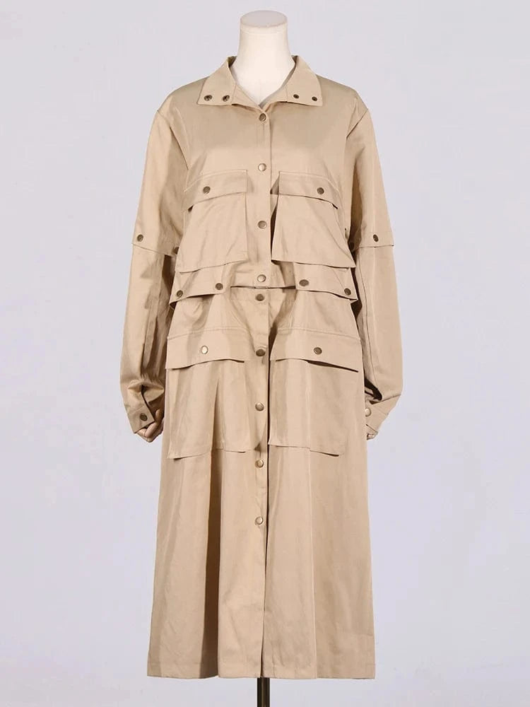 L / Coffee TWOTWINSTYLE 2024 Autumn Winter Long Windproof Khaki Jacket Ladies High Quality Custom Women Trench Coat