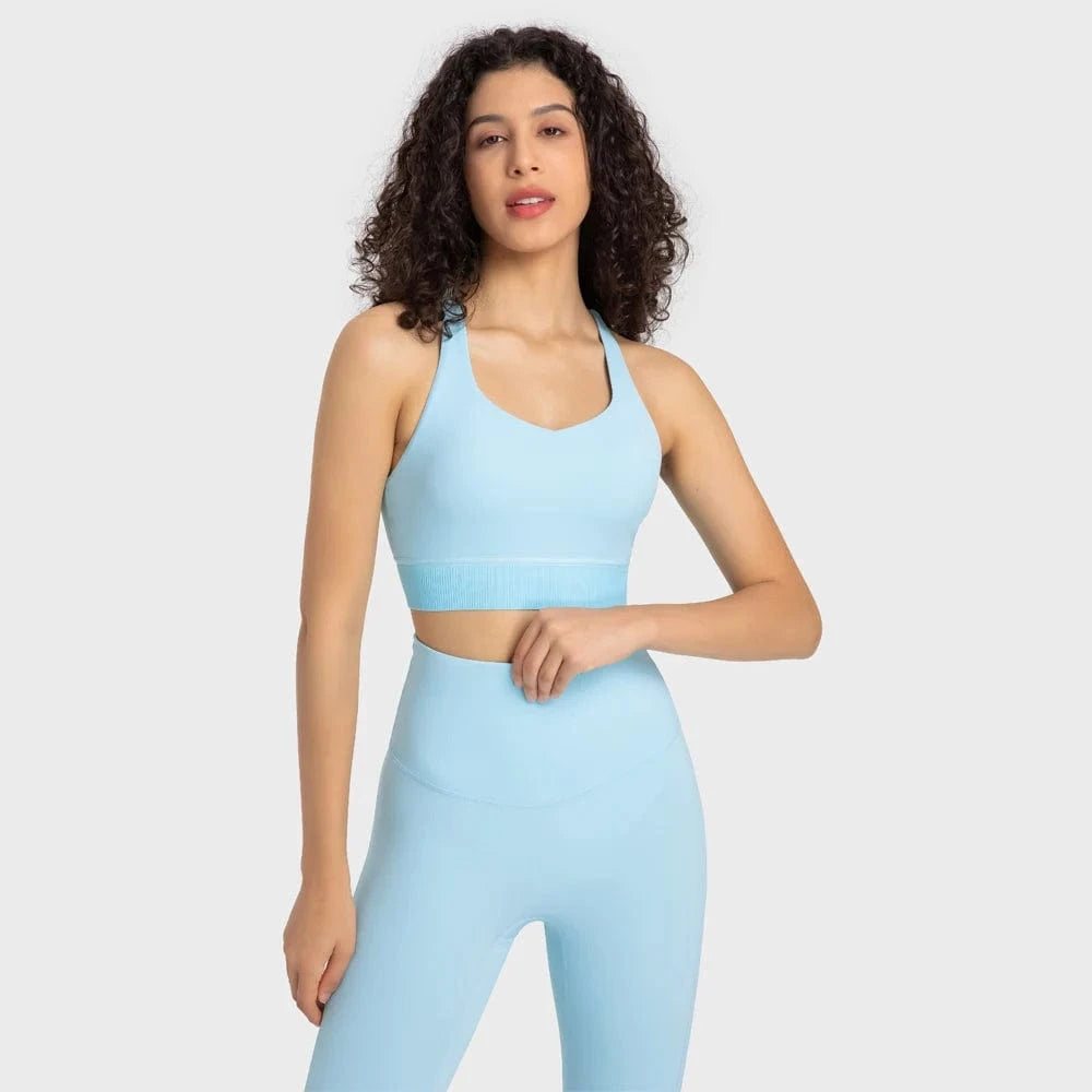 L / crushed ice blue 2024 New Arrival High Quality 2 Piece Leggings Women Yoga Wear Sports Bra Gym Fitness Sets