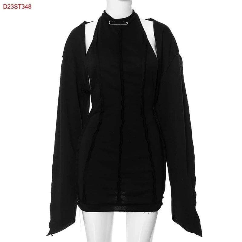 L / D23ST348 black Cutenova D23ST348 2024 New Arrivals Chic Woolen Top And Dress Two Piece Set Women Skirt Set