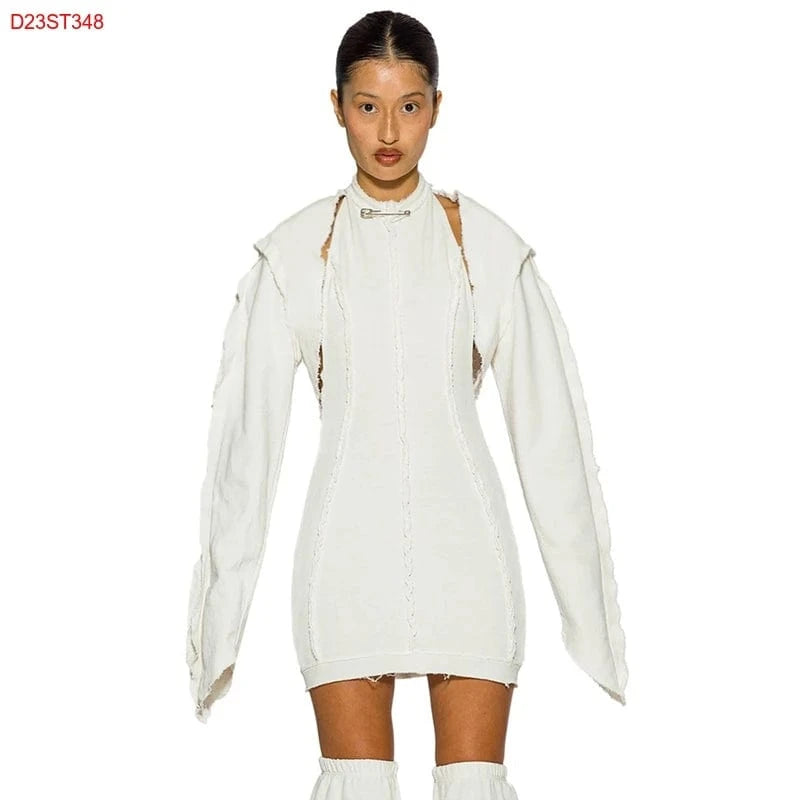 L / D23ST348 white Cutenova D23ST348 2024 New Arrivals Chic Woolen Top And Dress Two Piece Set Women Skirt Set