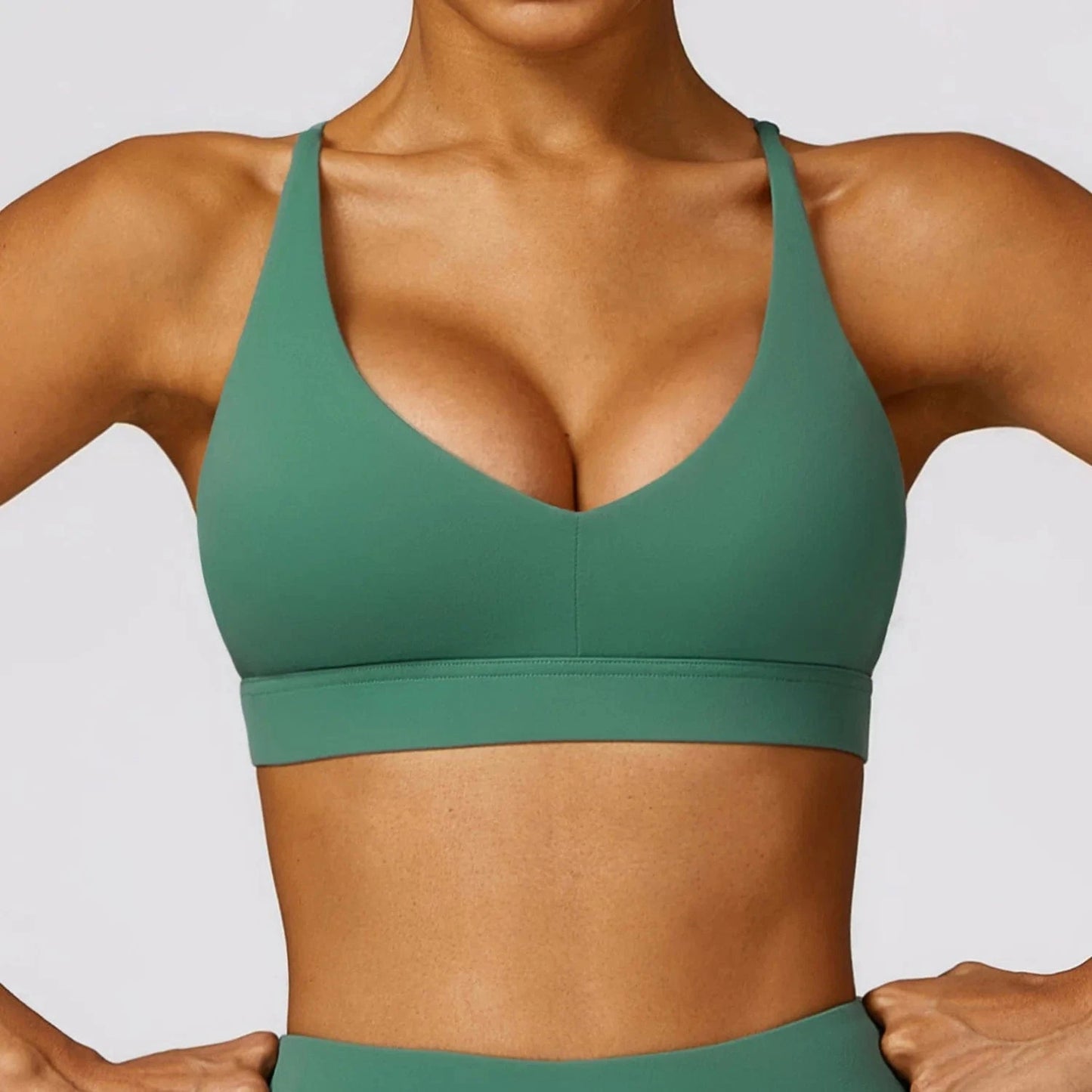 L / Dark Green 2024 Sexy Women Workout Cross Back Sports Crop Tops Gym Fitness Clothes Sportswear Yoga Bra