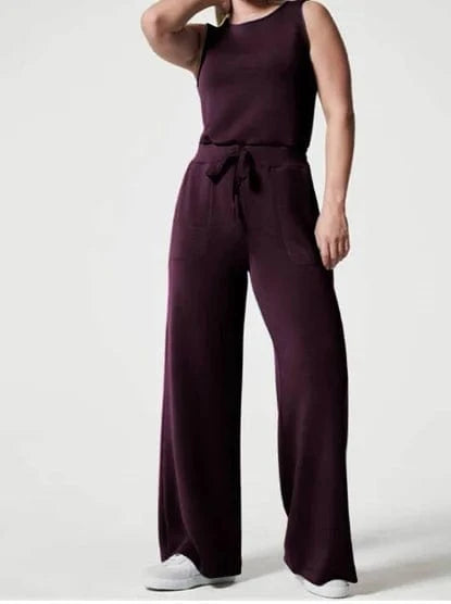 L / Dark red Liu Ming Hot Selling Wholesale Women Casual Sleeveless Solid Color Bodysuit Wide Leg Loose Long Pants Bodycon Jumpsuits
