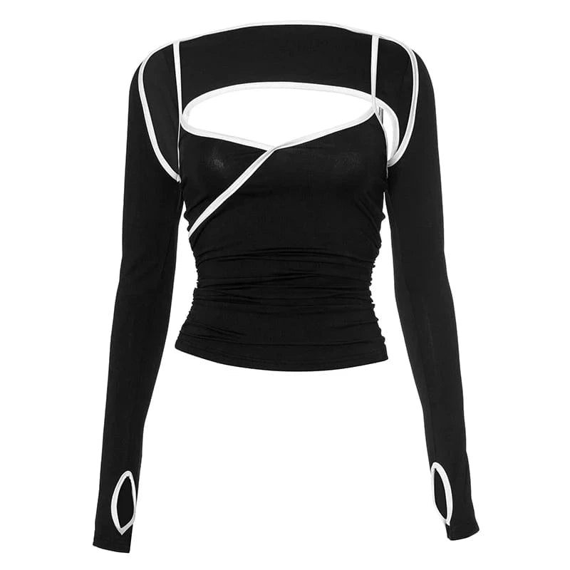 L / E24TP008 Black Top / Spandex / Polyester Bomblook E24ST008 2024 Spring Patchwork Tank Top With Cardigan Crop Top Women Streetwear Ladies Casual Short Top