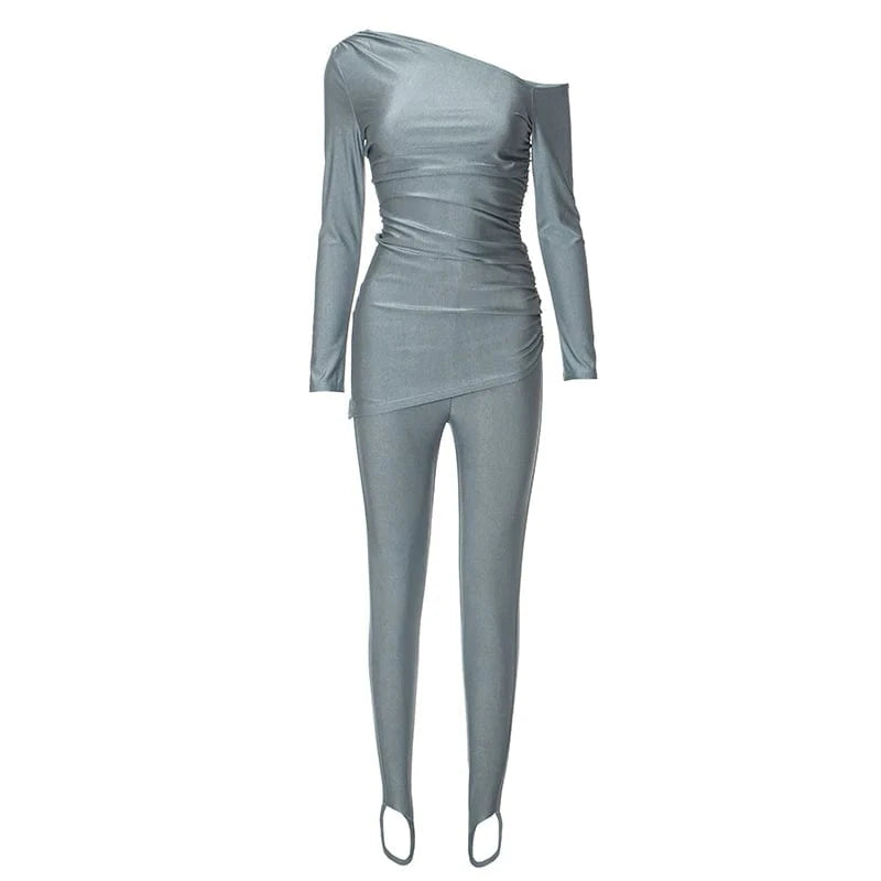 L / Gray Bomblook K23ST552 2024 Spring Loungewear Solid Fit Women Elegant Outfits For Women Modest 2 Pieces Leggings Sets