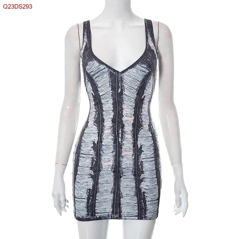 L / Gray Bomblook Q23DS293 New Summer Halter Striped Elegant Dresses 2024 Party Fashion Dress