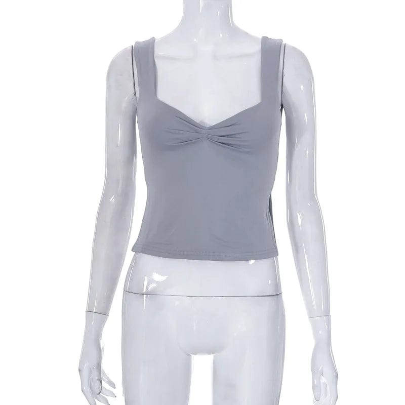 L / Gray Camis Summer 2024 Y2K Double Layer Square Collar Tank Women Slim Split Crop Tops Chic Backless Sleeveless Casual