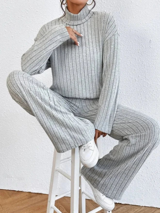 L / Gray Casual Warm Loose Floor-length Sweater Pants for Women Autumn Winter High Waist Wide Leg Knitted Trousers Femme 2024