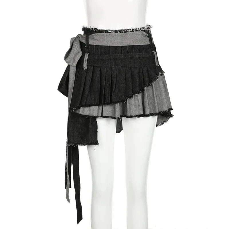 L / Gray Dropshipping summer boutique 2024 fashion girls mini denim jeans pleated women's skirts