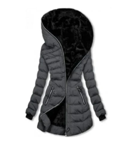 L / Gray Liu Ming Winter 2024 New Fashion Women Thick Warm Long Thick Slim Overcoat Ladies Hooded Parka Jacket Coats