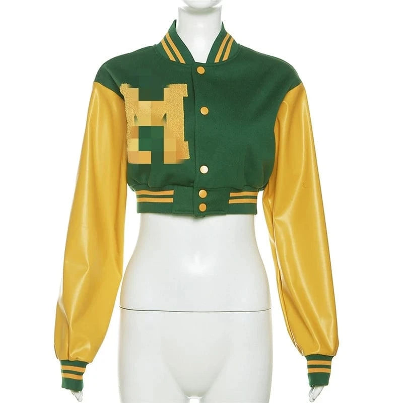 L / Green K23c35165 Casual Autumn Coat Bump Single-breasted Color Long Sleeve Skinny Coat Woolwork Patchwork Letter Jacket For Woman