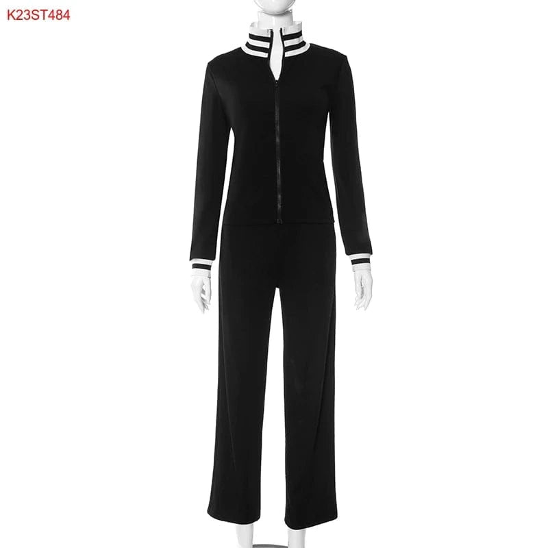 L / K23ST484 black Cutenova K23ST484 Fashion Streetwear 2024 New Solid Loose Causal Style Pants Set Ladies 2 Piece Outfits