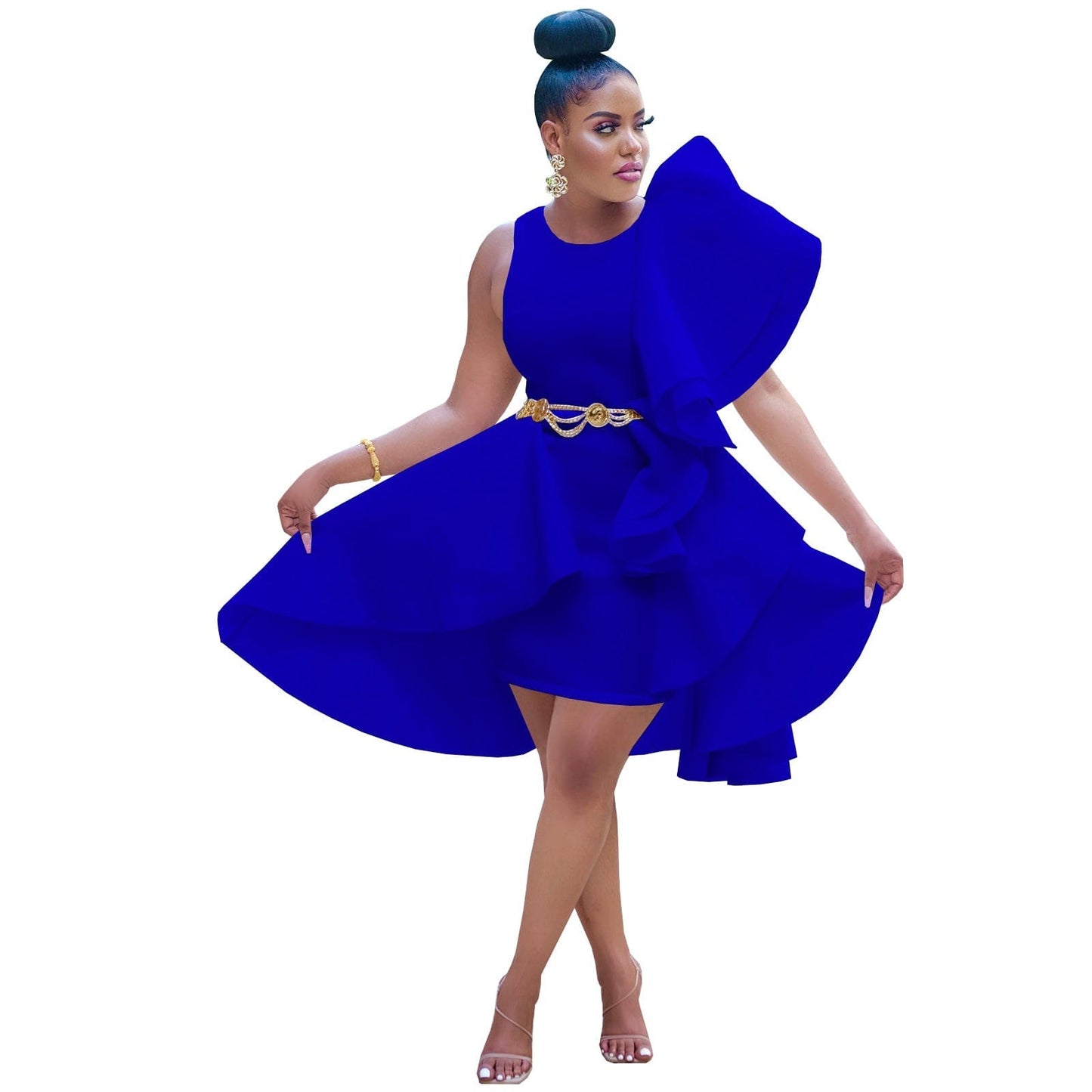 L / L36913-2 022 Summer Fashion Solid Color Air Layer Fungus Irregular Vest Midi Dress