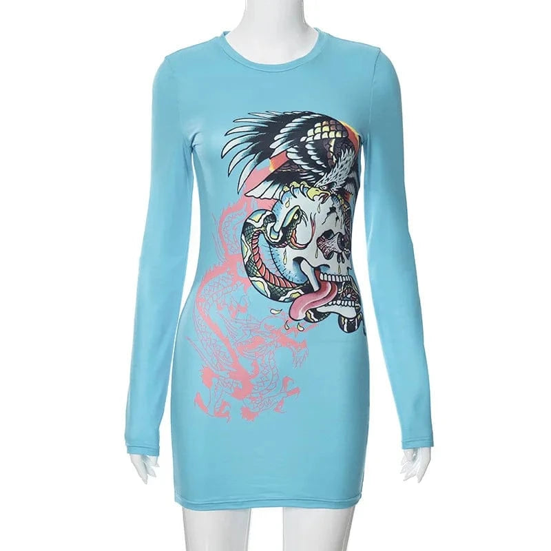L / Light Blue cheap vintage ladies woman sexy printed plain beauty long sleeve t-shirt t shirt dress spring 2024 women cotton outfit for women