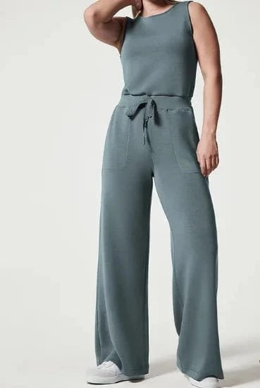 L / Light Blue Liu Ming Hot Selling Wholesale Women Casual Sleeveless Solid Color Bodysuit Wide Leg Loose Long Pants Bodycon Jumpsuits