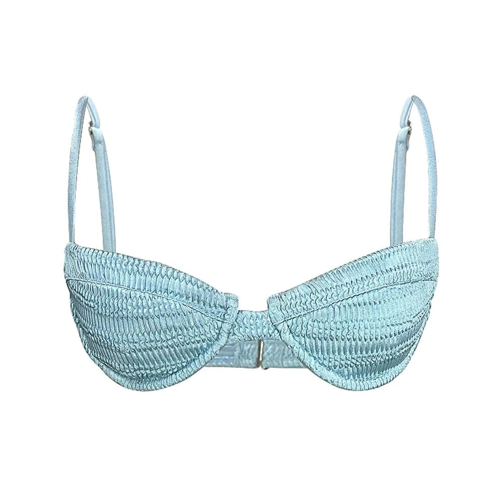 L / Light Blue top New Design 2024 swimwear Bikinis Eco Friendly fabric Sexy Swimsuit Women beach recycle crinkle Bikini