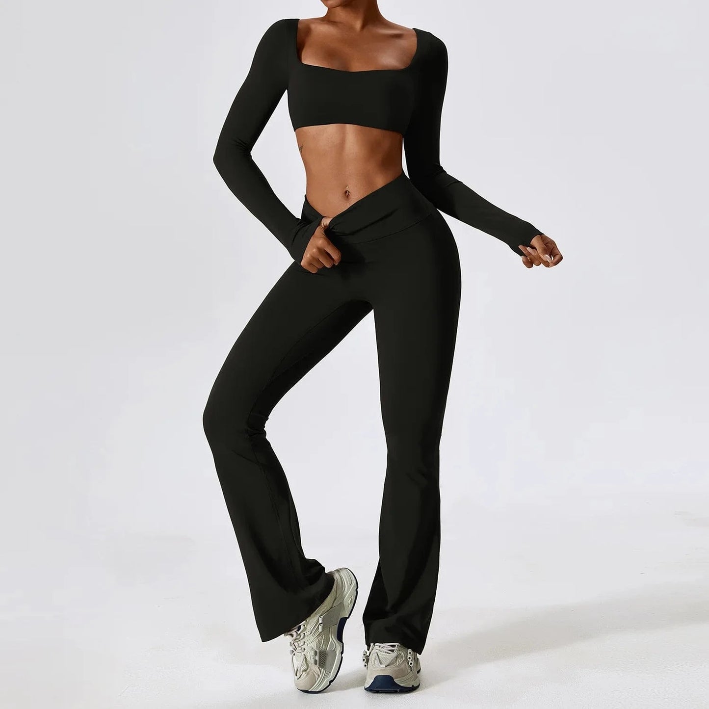 L / long sleeve+pants black 2024 Tiktok Gym Sportswear Yoga Outfits Women Set 4 pieces Sports Bra Top Yoga Jacket Women Yoga Set