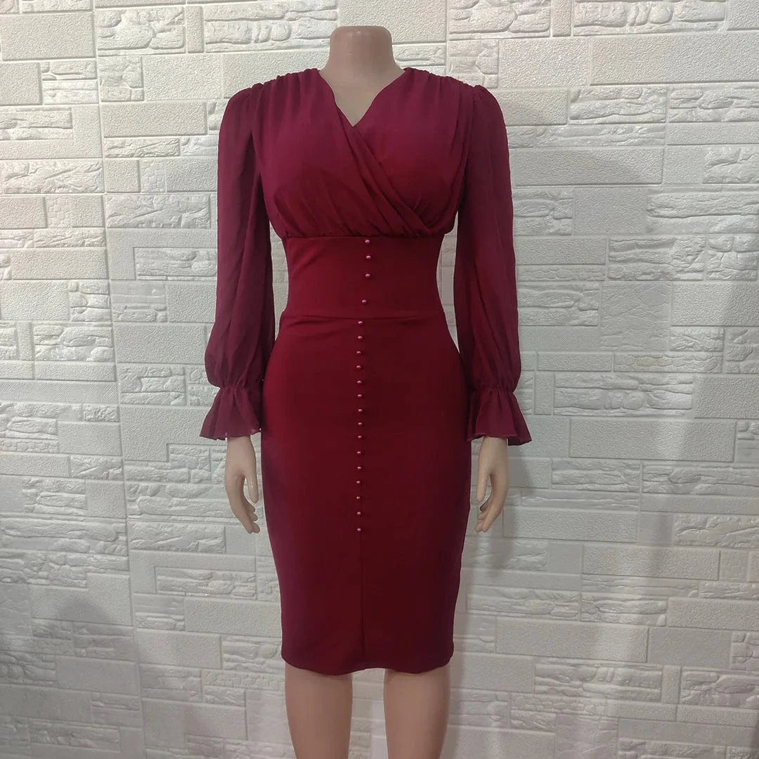 L / Magenta Sexy V-Neck Slim Fit Office & Party Dress
