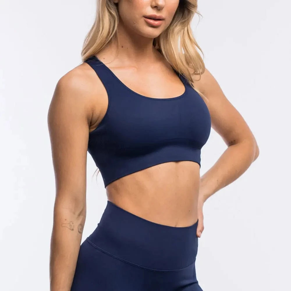 L / NAVY 2024 New Workout Scrunch Butt Leggings Open back Sports Bra High Waist Yoga Pants Seamless Yoga Sets For Women