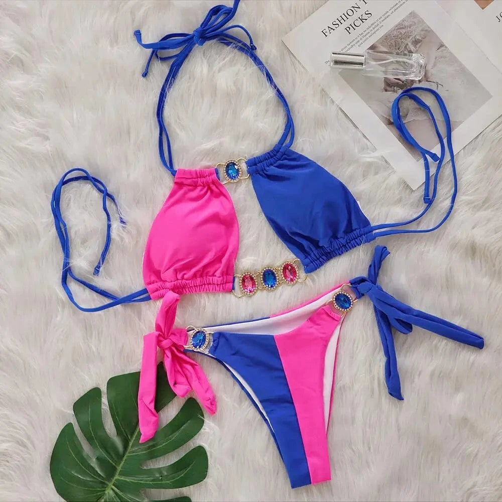 L / NAVY New arrivals 2024 summer diamond two piece swimwear beachwear beachwear woman bikini