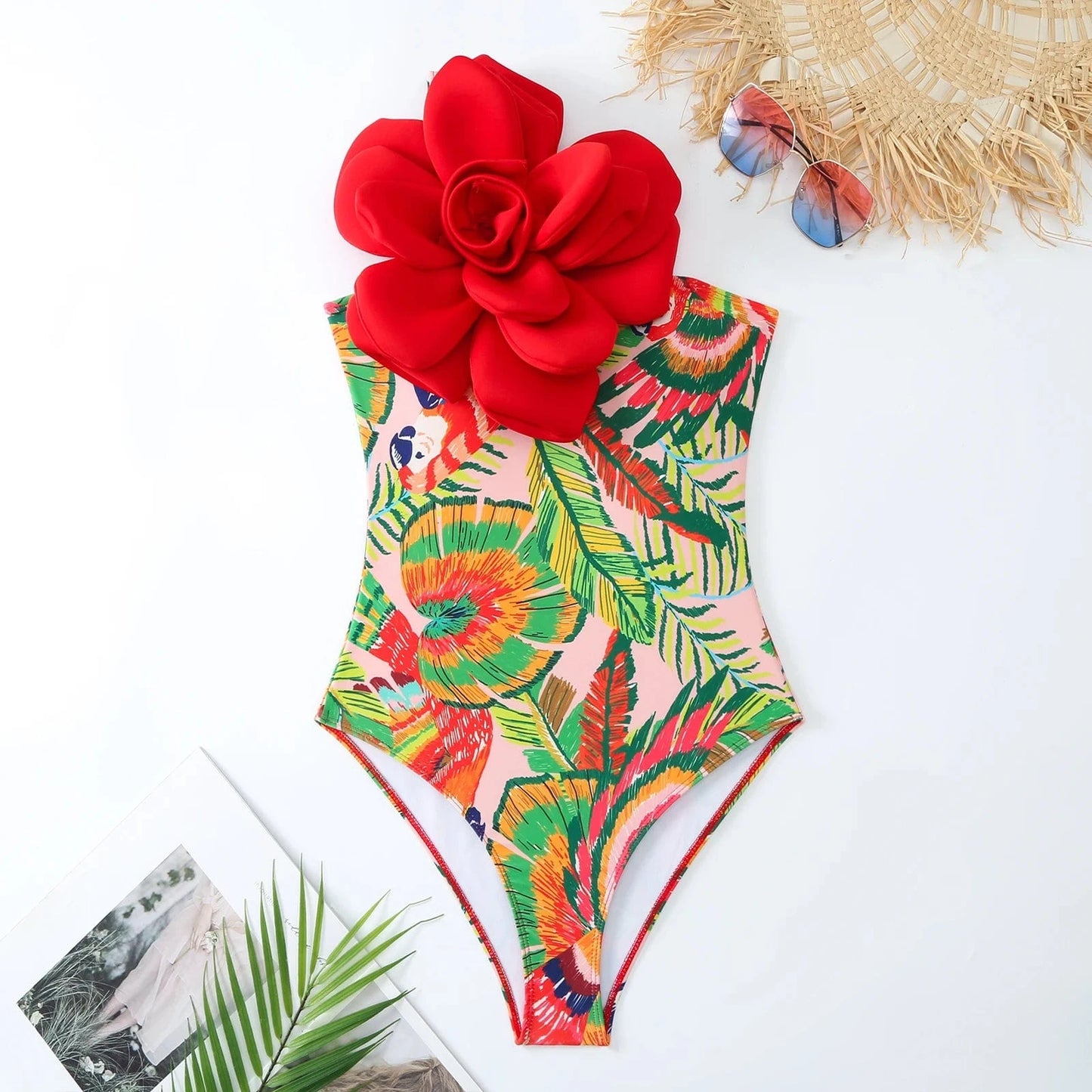 L / ONLY SWIMWEAR 4 Bestway New Arrivals Big Flower Floral Printed Swimsuit with Beach Skirt Bathing Suit For Women Swimwear 2024 ready to ship OEM