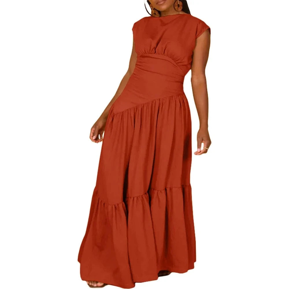 L / Orange 2024 best selling products Summer solid color sleeveless pleated loose wide nylon dress