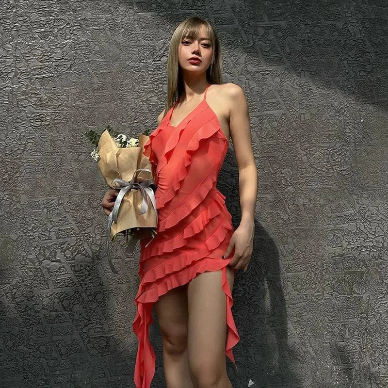 L / Orange 2024 boutique summer woman clothes elegant evening ruffles ladies sexy midi dresses