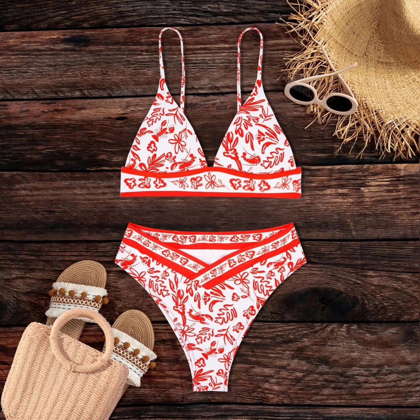 L / Orange 2024 New Arrival Bikinis Beachwear Bath Suit Bikini Two Pieces Printed Swimsuit Women