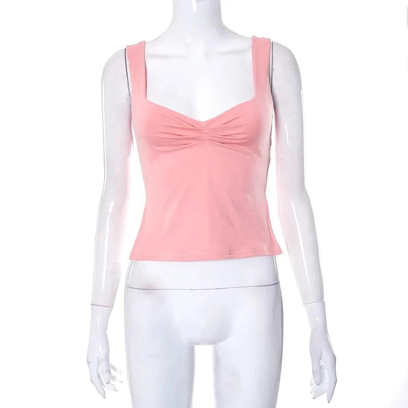 L / Orange Camis Summer 2024 Y2K Double Layer Square Collar Tank Women Slim Split Crop Tops Chic Backless Sleeveless Casual