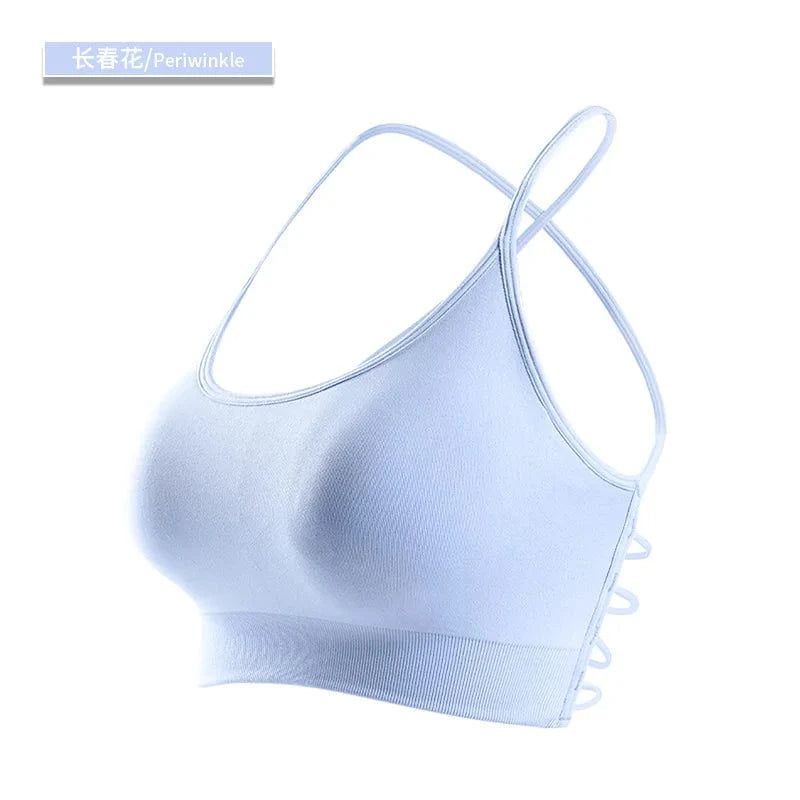 L / Periwinkle 2024 Custom Sexy Yoga Gym High Quality Seamless Cross Back Workout Backless Sports Bra For Women Fitness