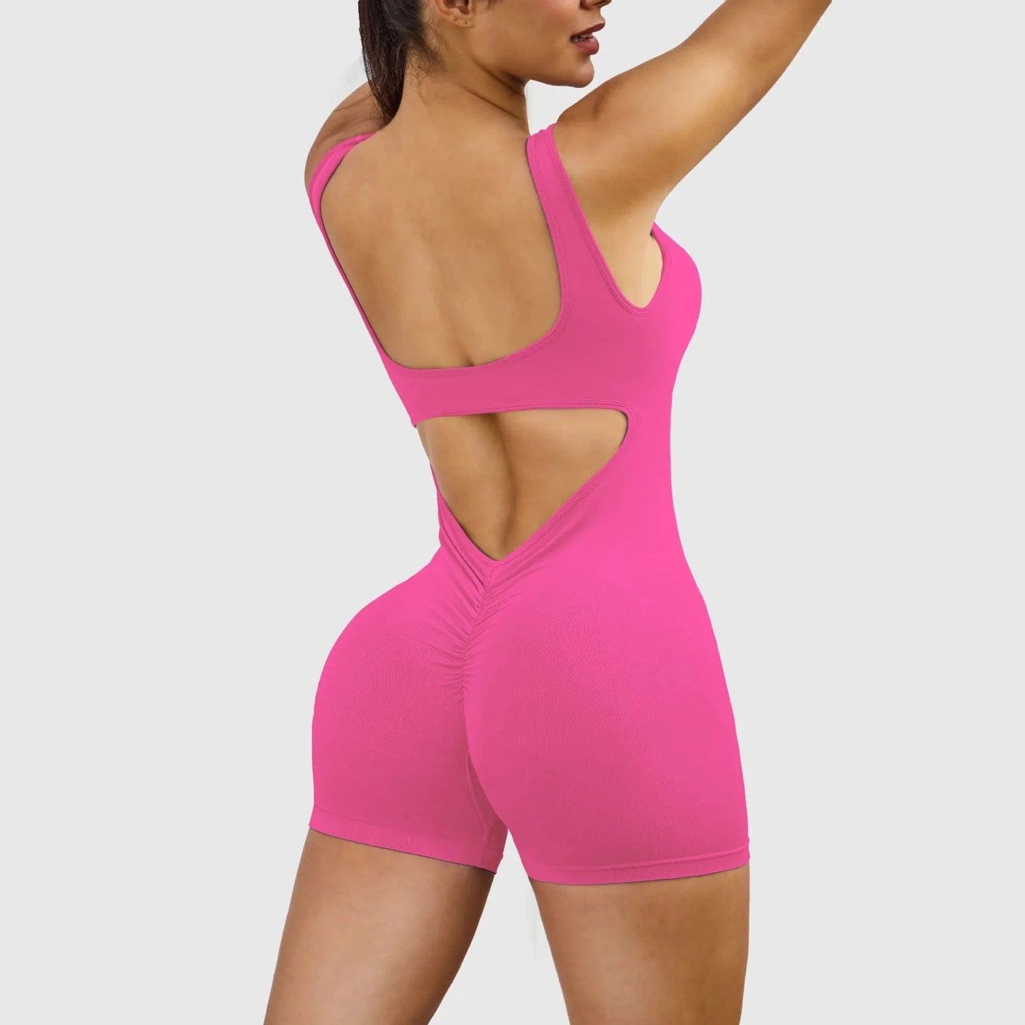 L / Pink 2024 Athletic Scrunch Butt Sport Outfit Woman Fitness Wear Yoga Women Sportswear Seamless One Piece Workout Jumpsuit