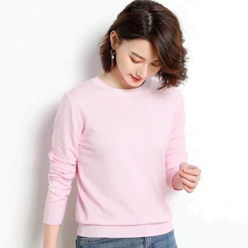L / Pink 2024 Autumn And Winter New Korean Style Sweater Women's Bottoming Shirt Pullover Thin Long Sleeve All-Match Round Neck Wool
