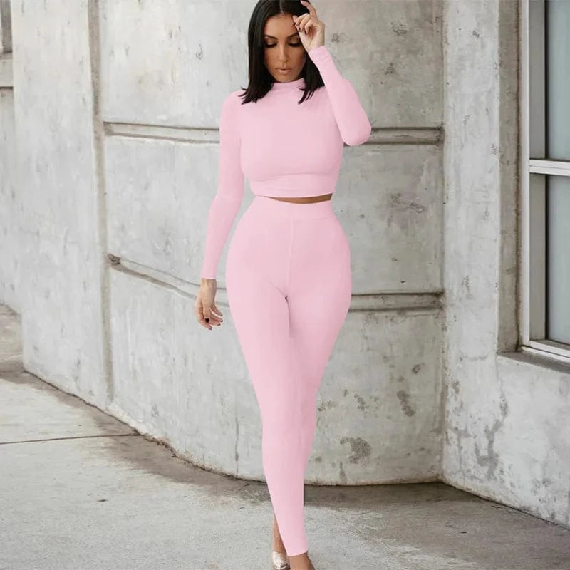 L / Pink 2024 Autumn and winter women's casual two-piece slim long sleeve sports suit